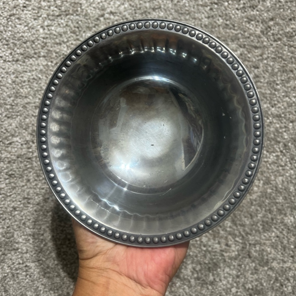 Wilton Armetale Pewter Flutes and Pearls Beaded Round Small Dip Bowl 6"